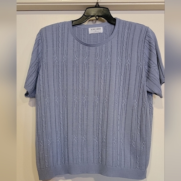 Alfred Dunner cable style knit, short sleeve, blue sweater - Picture 1 of 5